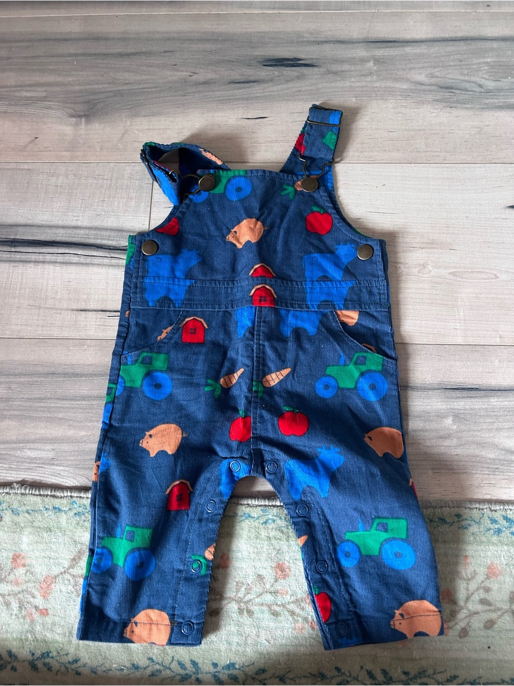 Angel Dear Toddler Farm Print Navy Cotton Overalls